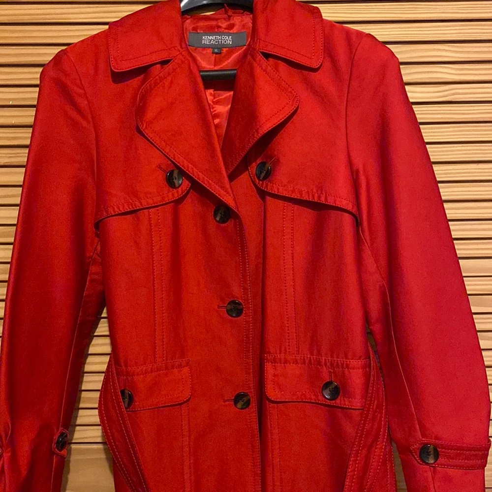 Red Kenneth Cole rain coat